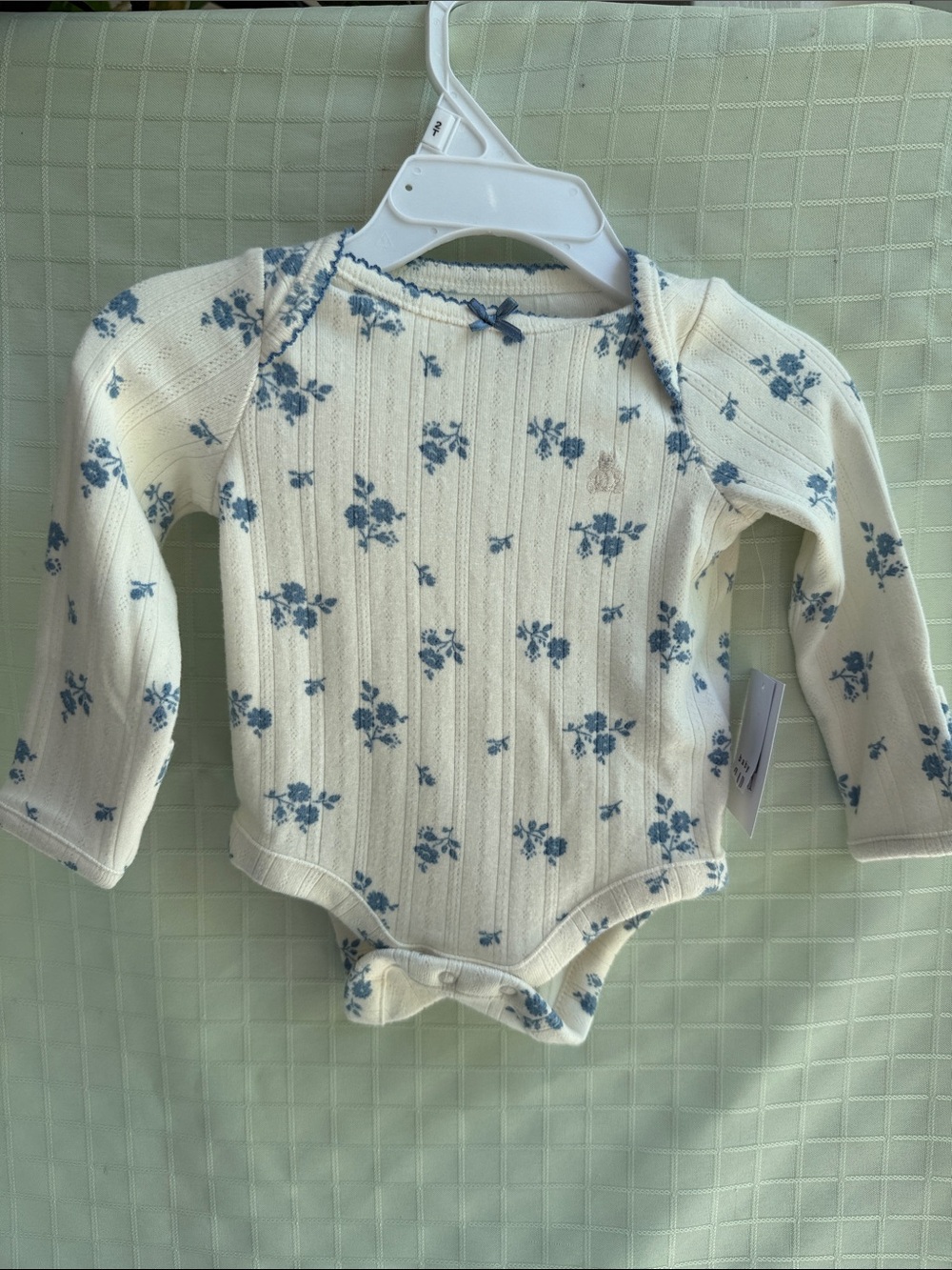 New GAP Cream Ribbed Long-Sleeve One-Piece with Blue Floral Print
